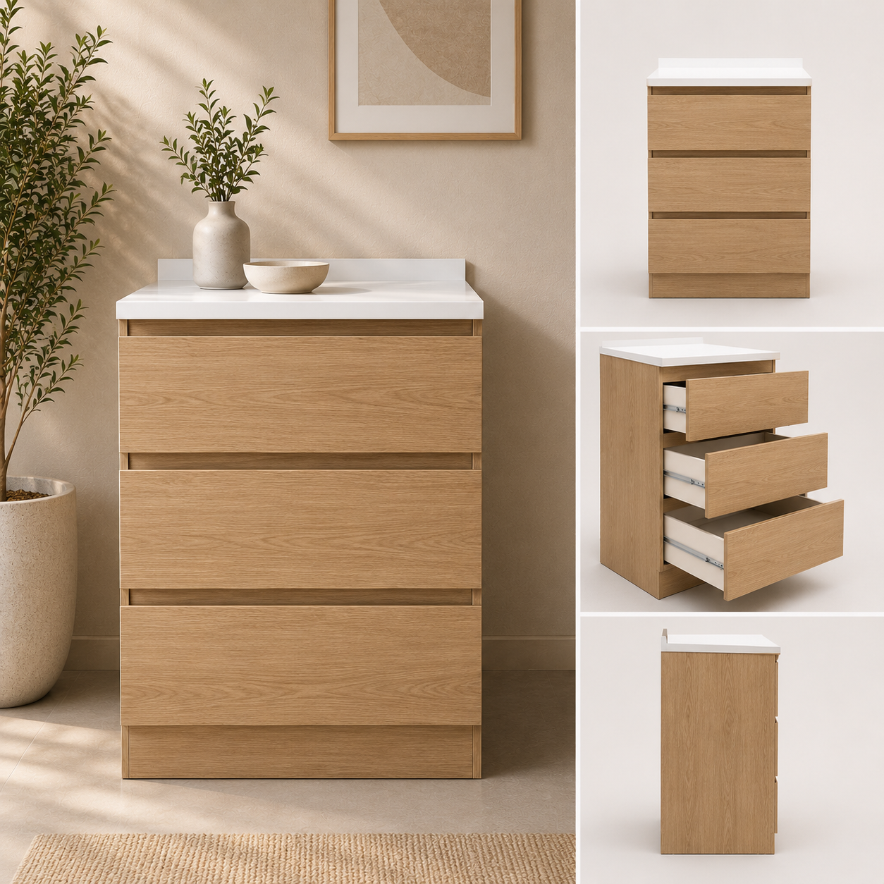 کابینت زمینی سه کشو MDF عرض 45 سانتی‌متر