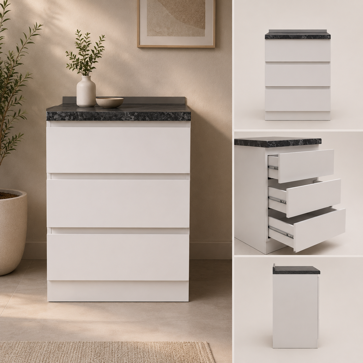 کابینت زمینی سه کشو MDF عرض 45 سانتی‌متر